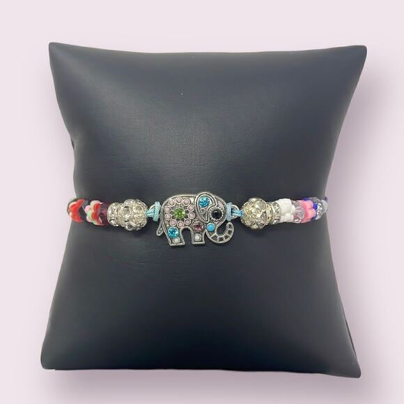 Boho Elephant Charm Tie Dye Neon Colorful Beaded Bracelet - Picture 1 of 5